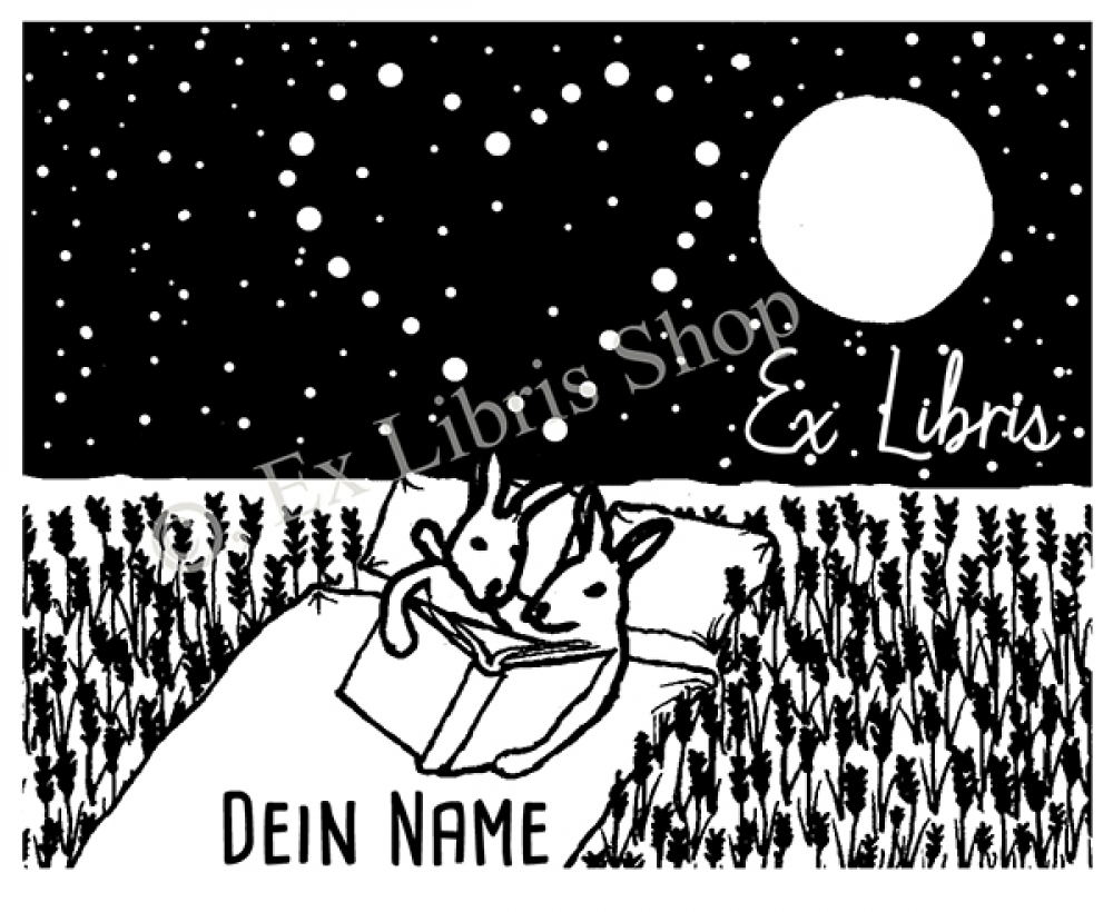 Bookplate stickers •Two hares in the field•